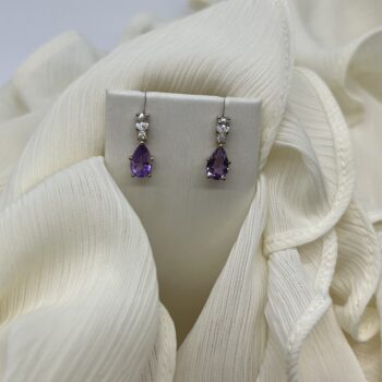 9ct Yellow Gold Created Amethyst and Cubic Zirconia Drop Earrings