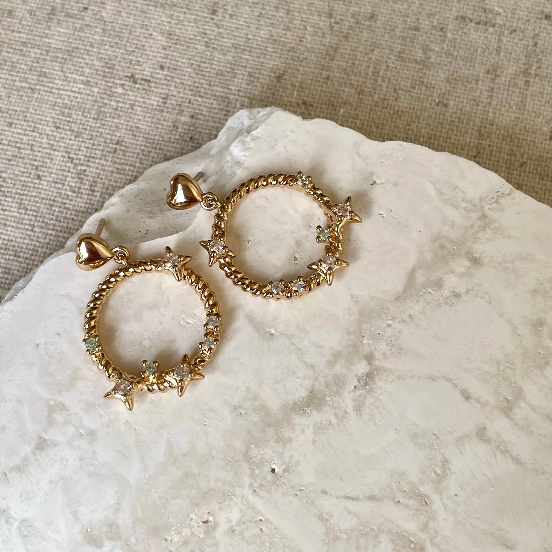 24Kae Yellow Gold Pastel Stone Rope Drop Earring