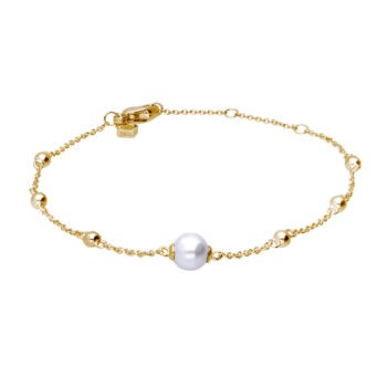 Diamonfire Yellow Gold Trace Chain Station Bracelet with Shell Pearl