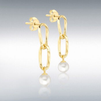 9ct Yellow Gold Double Link Pearl Drop Earrings