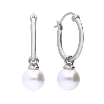 Diamonfire Silver Hoop With Pearl Drop