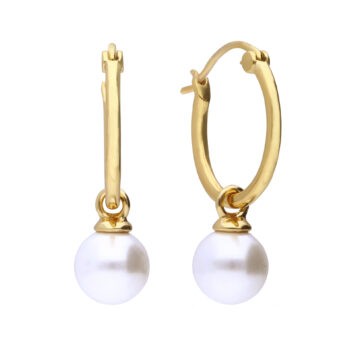 Diamonfire Yellow Gold Plated Assembled Hoop Earrings with Shell Pearl