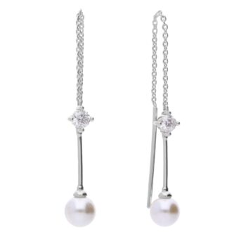 Diamonfire Silver Chain Pull Through Pearl Earring