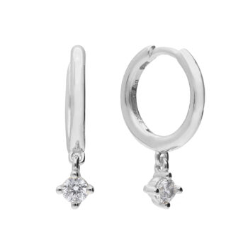 Diamonfire Hoop Earrings with Four Claw Solitaire Cubic Zirconia Drop