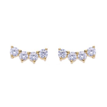 Diamonfire Four Stone Crawler Stud Earrings with Cubic Zirconia in Yellow Gold Plating