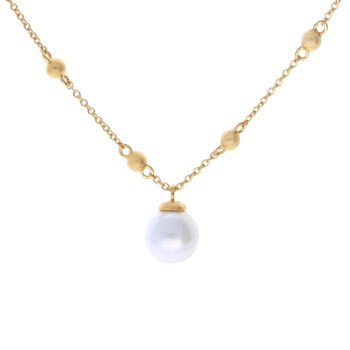 Diamonfire Yellow Gold Plated Trace Chain Station Necklace with Shell Pearl