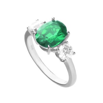 Diamonfire Oval Emerald and Cubic Zirconia Three Stone Ring