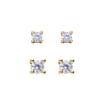 Diamonfire Four Claw Solitaire Cubic Zirconia Stud Earring Kit in Yellow Gold Plating