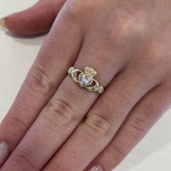 9ct Yellow Gold Bezel Set Cubic Zirconia Claddagh Ring