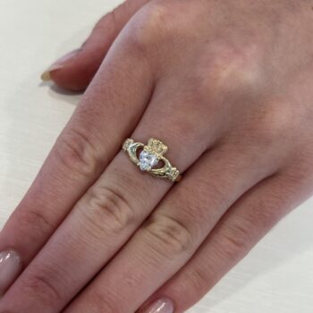 9ct Yellow Gold Claw Set Cubic Zirconia Claddagh Ring