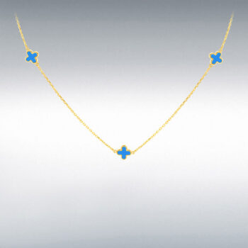 9ct Yellow Gold Turquoise Flower Petal Necklet