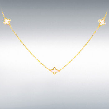 9ct Yellow Gold Mother Of Pearl Flower Petal Necklet
