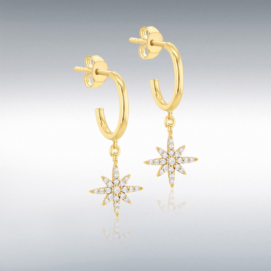 9ct Yellow Gold North Star Drop Earrings