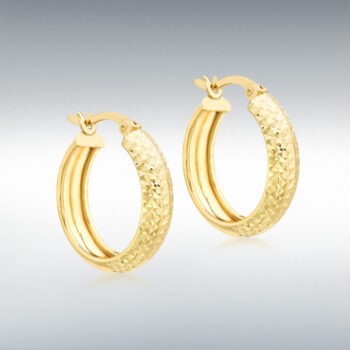 9ct Yellow Gold Diamond Cut Creole Earrings