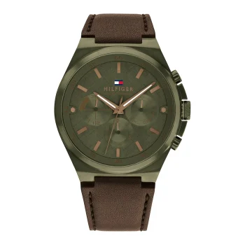 Tommy Hilfiger Gents Brown Leather Strap Olive Green Dial Watch
