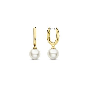 Ti Sento Milano Yellow Gold Hoop with Pearl Charm Earrings