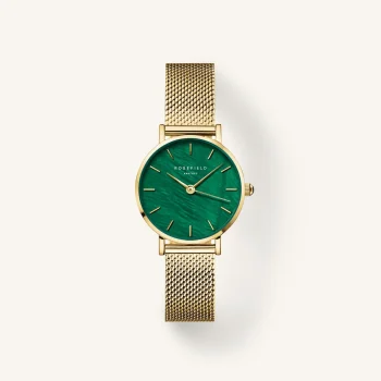 Rosefield Small Edit Yellow Gold Mesh Strap Emerald Dial