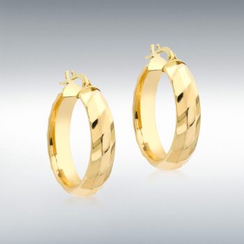 9ct Yellow Gold Patterned Hoop Earrings