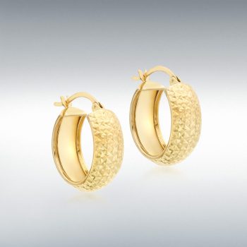 9ct Yellow Gold Diamond Cut Hoop Earrings