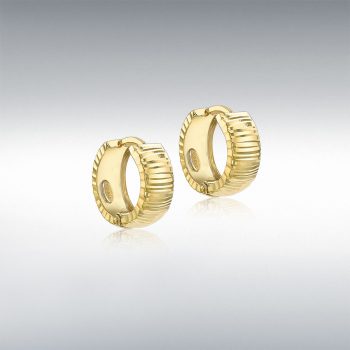 9ct Yellow Gold Diamond Cut Striated Huggie Hoops