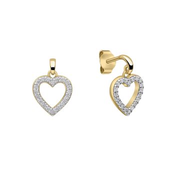 Diamonfire Yellow Gold Pave Drop Heart Earrings