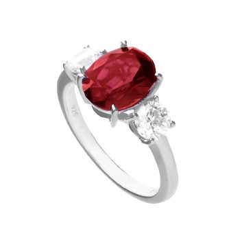 Diamonfire Oval Ruby Three Stone Ring