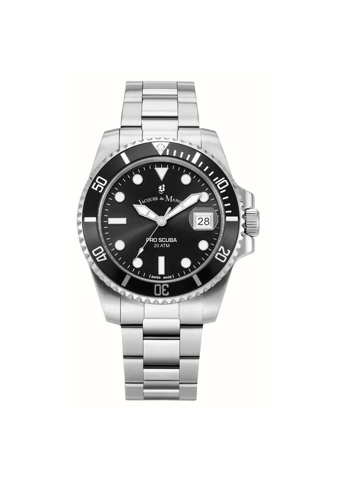 Jacques Du Manoir Gents Silver Watch Black Dial
