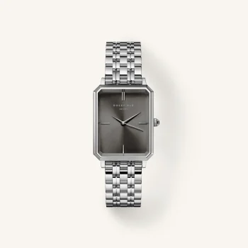 Rosefield The Octagon Black Dial Silver Bracelet Strap