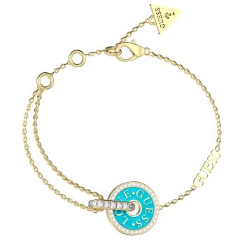 Guess Gold Tone Turquoise Double Chain Bracelet