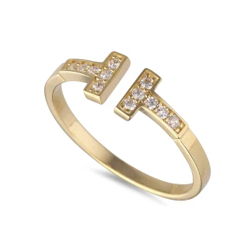 9ct Yellow Gold Cubic Zirconia T Ring