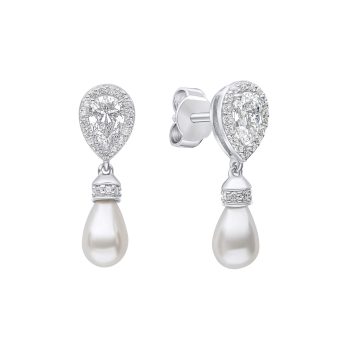 Diamonfire Teardrop Pearl Drop Earrings