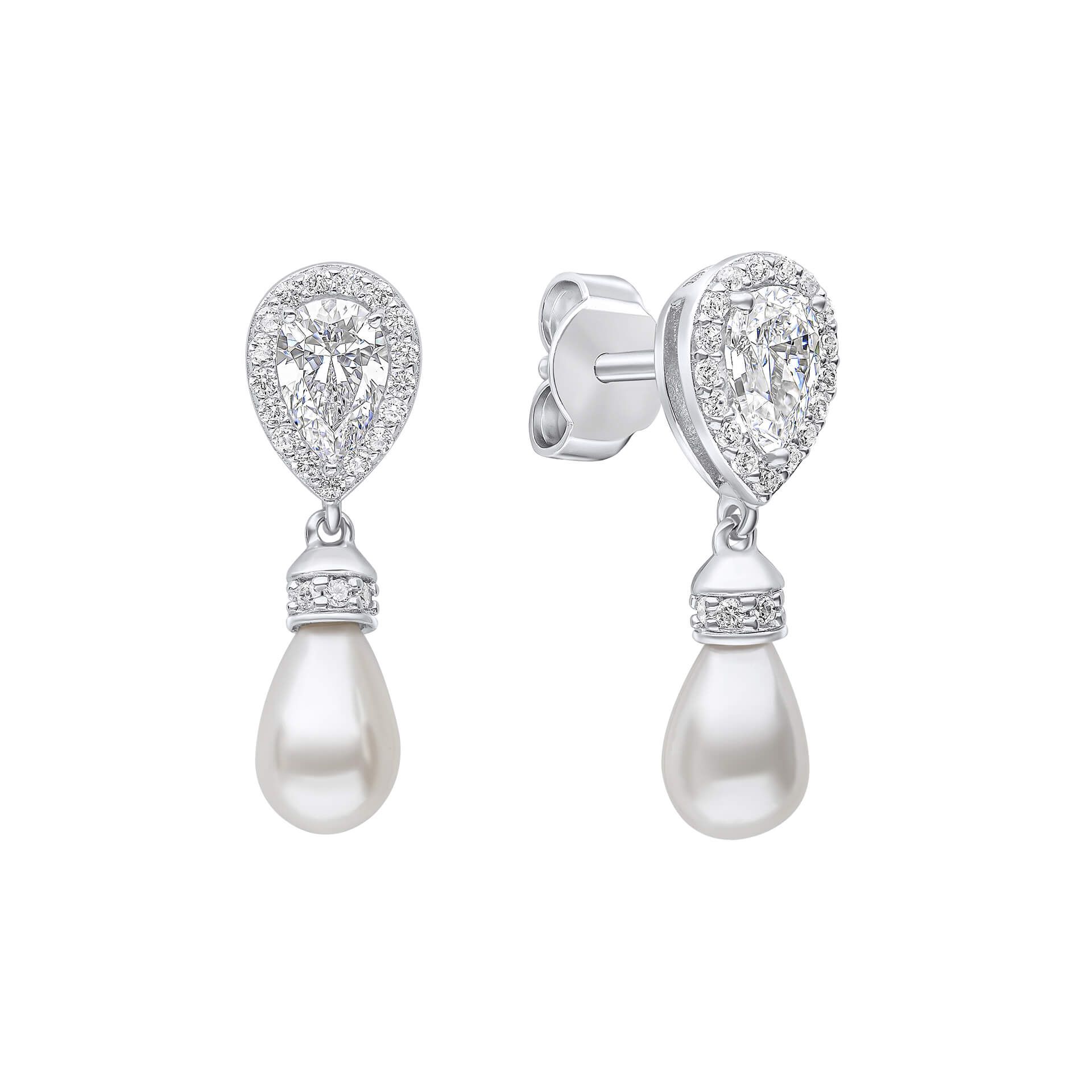 Diamonfire Teardrop Pearl Drop Earrings