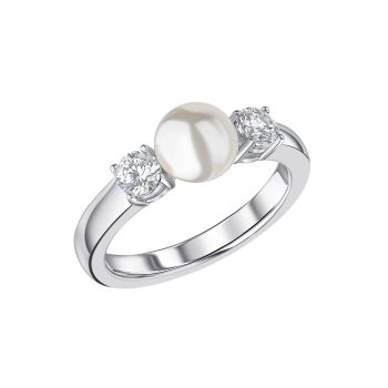 Diamonfire Three Stone Pearl and Cubic Zirconia Ring