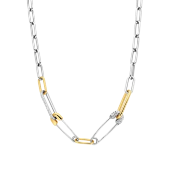 Ti Sento Milano Two-Tone Safety Pin Paper Link Necklace