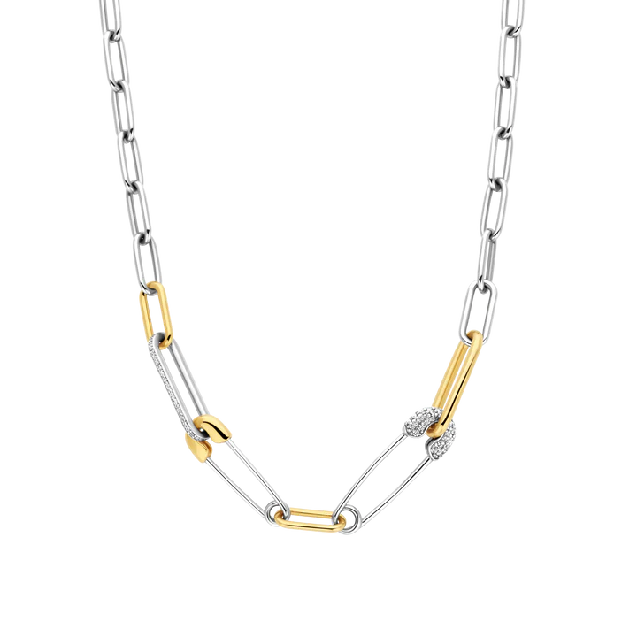 Ti Sento Milano Two-Tone Safety Pin Paper Link Necklace
