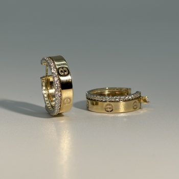 9ct Yellow Gold Detailed Hoops with a row of Cubic Zirconia