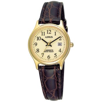Lorus Ladies Champagne Dial Brown Leather Strap Watch