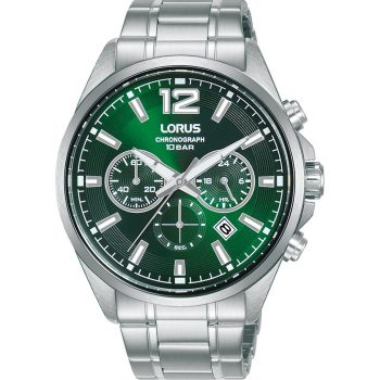 Lorus Gents Green Chronograph Silver Bracelet Strap Watch