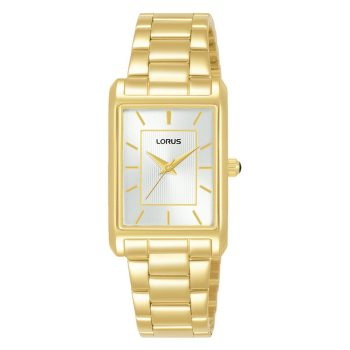 Lorus Ladies White Dial Rectangular Gold Bracelet Strap Watch