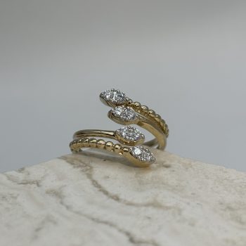 9ct Yellow Gold Diamond Teardrop Beaded Style Ring