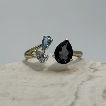 9ct Yellow Gold Toi Et Moi Inspired Blue Topaz & Sapphire Ring