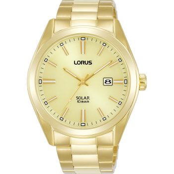 Lorus Gents Solar Champagne Dial Gold Bracelet Strap Watch