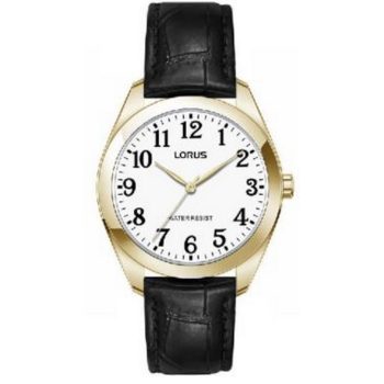 Lorus Ladies White Dial Black Leather Strap