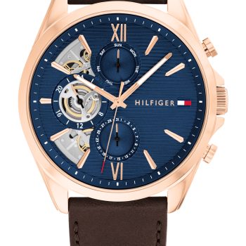 Tommy Hilfiger Gents Brown Leather Strap Navy Dial Watch