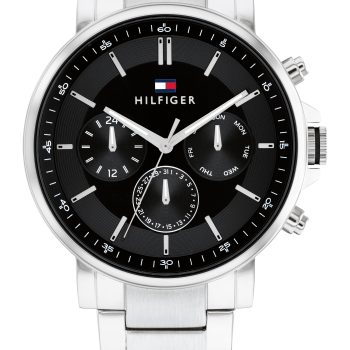 Tommy Hilfiger Gents Silver Bracelet Strap Black Dial Watch