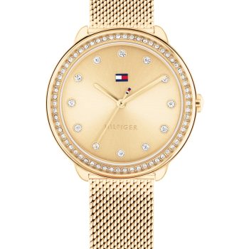 Tommy Hilfiger Ladies Gold Mesh Strap Crystal Dial Watch