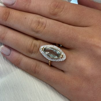 9ct Yellow Gold Oval Green Amethyst & Diamond Surround