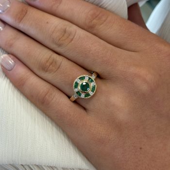 9ct Yellow Gold Round Emerald and Diamond Ring