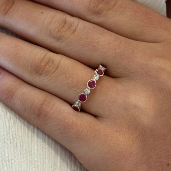 9ct Yellow Gold Ruby & Diamond Band