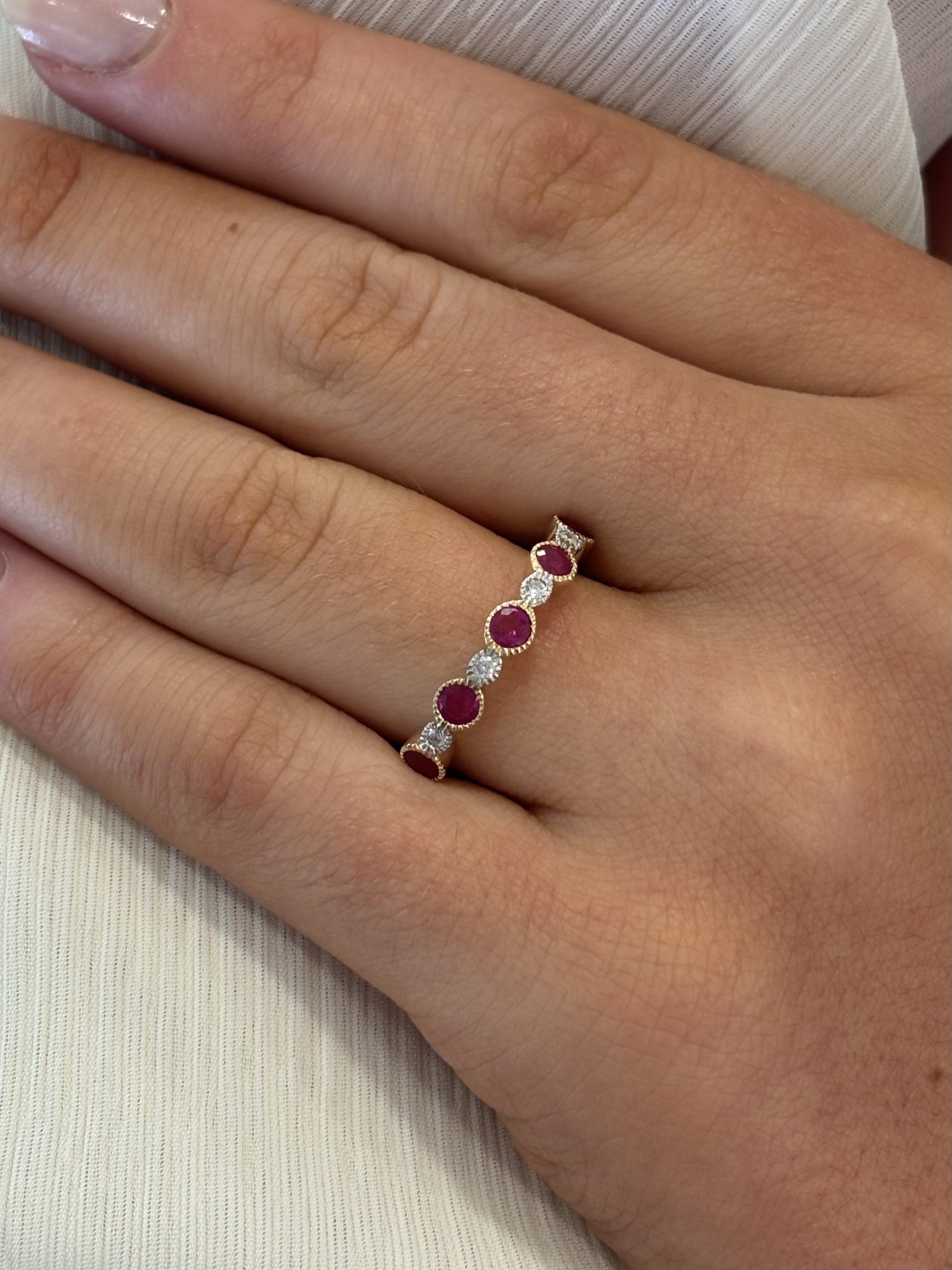 9ct Yellow Gold Ruby & Diamond Band